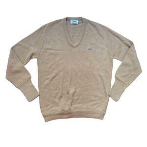 JCPenney The Fox Sweater Mens Tan Vintage 80s V-Neck‎ Orlon Acrylic SIZE L
